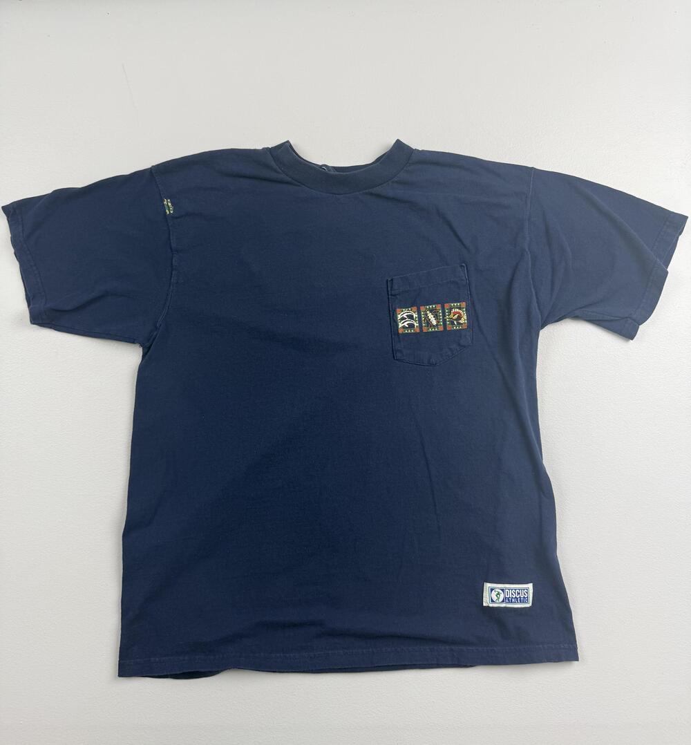 Discus Athletic Shirt Mens Blue Pocket Graphic Tee Casual Top Read